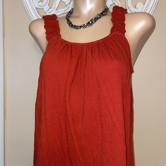 Wonderly women’s dress large mini ruffle red orange sleeveless stretch - Picture 2 of 7